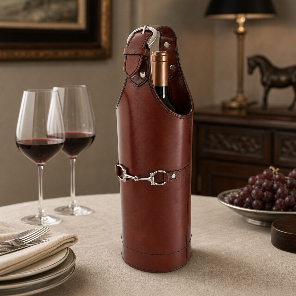 Premium Genuine Leather Bit Single Wine Bottle Carrier 3