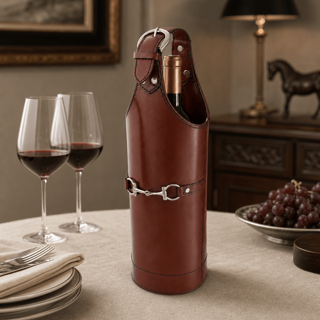 Premium Genuine Leather Bit Single Wine Bottle Carrier 3
