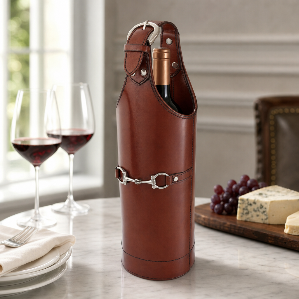 Premium Genuine Leather Bit Single Wine Bottle Carrier 10
