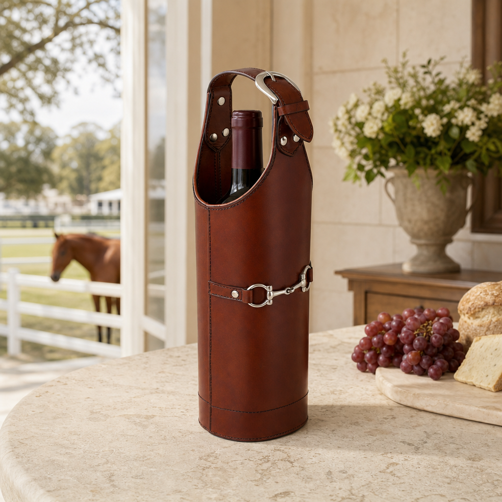 Premium Genuine Leather Bit Single Wine Bottle Carrier 8