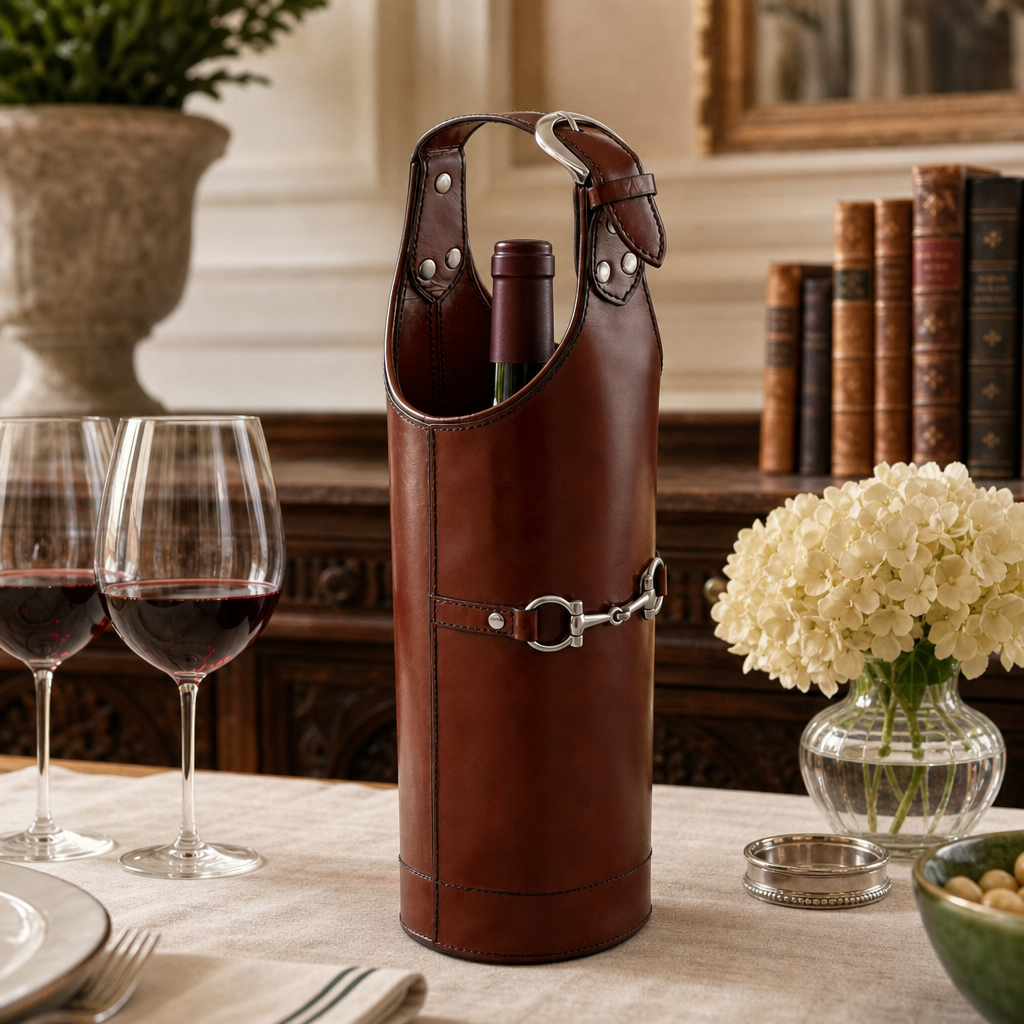 Premium Genuine Leather Bit Single Wine Bottle Carrier 6