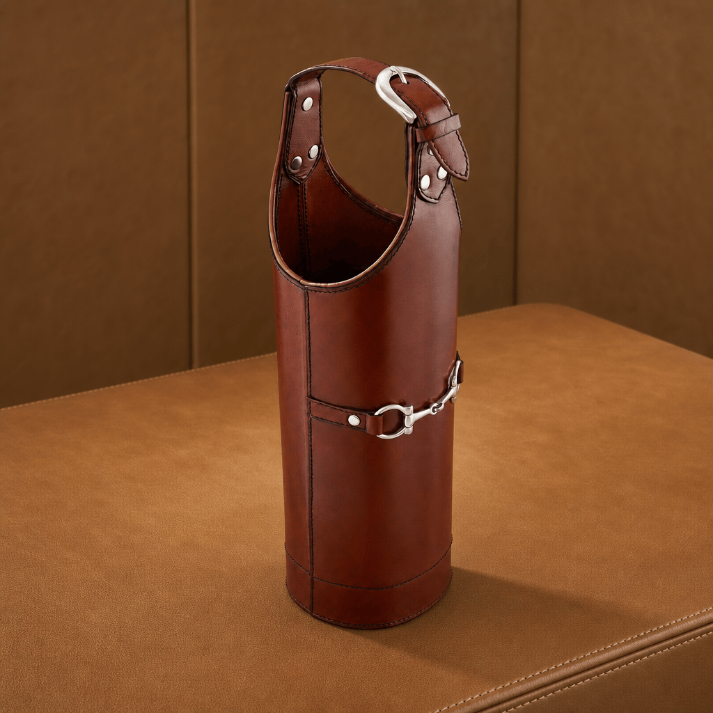 Premium Genuine Leather Bit Single Wine Bottle Carrier 4