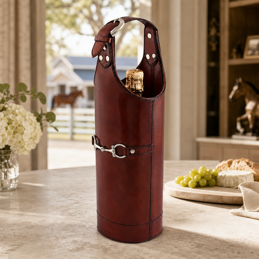 Premium Genuine Leather Bit Single Wine Bottle Carrier 9