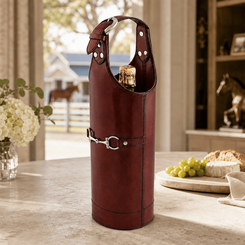 Premium Genuine Leather Bit Single Wine Bottle Carrier 9