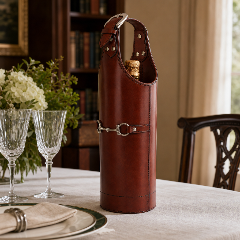 Premium Genuine Leather Bit Single Wine Bottle Carrier 7