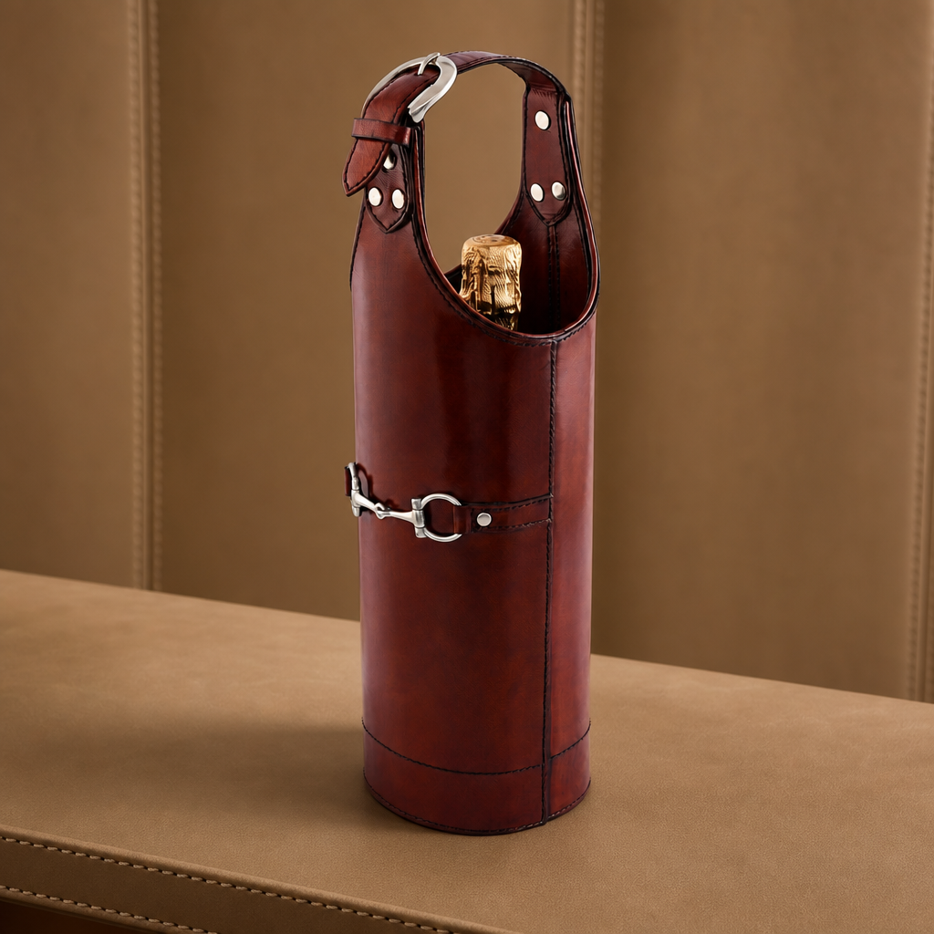 Premium Genuine Leather Bit Single Wine Bottle Carrier 5