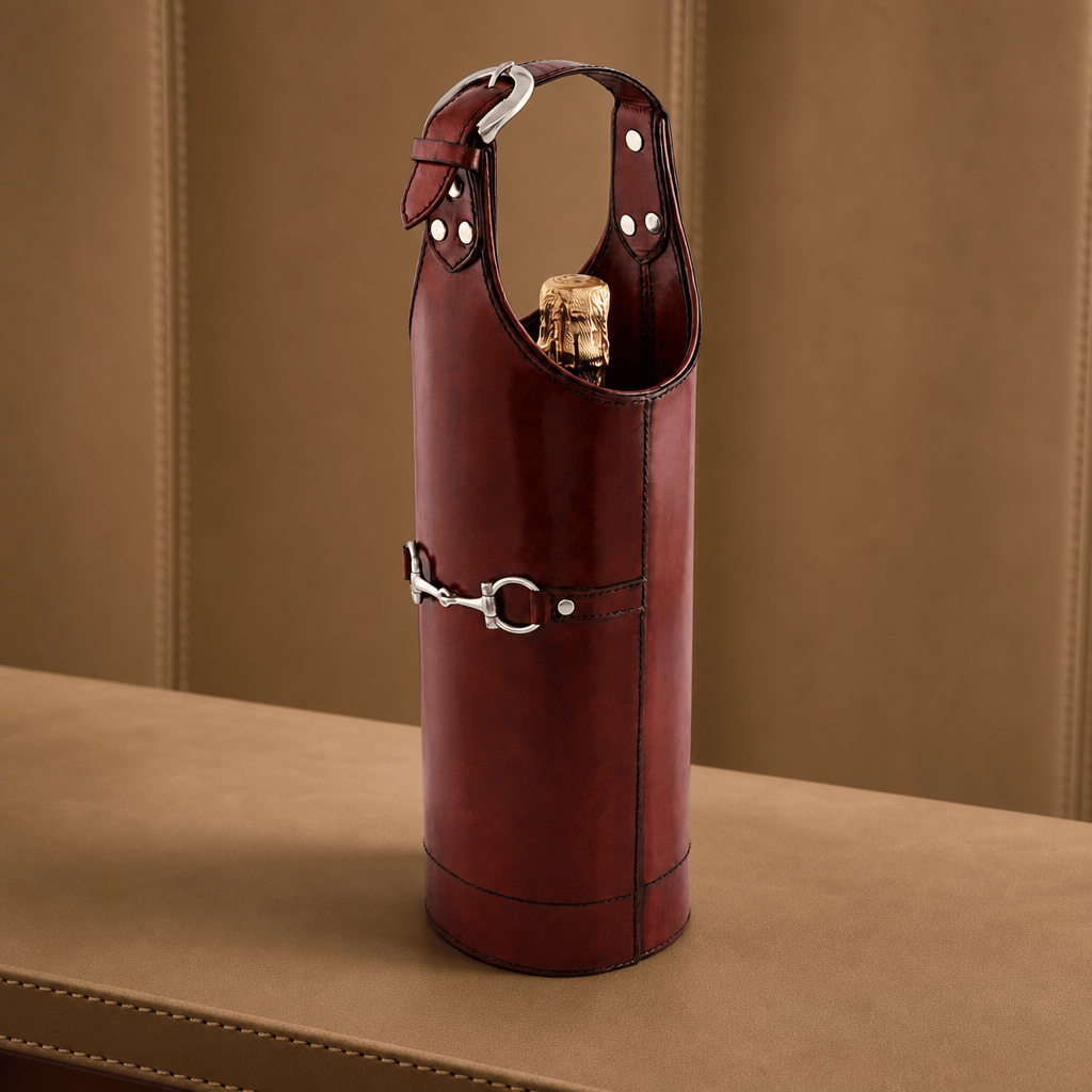 Premium Genuine Leather Bit Single Wine Bottle Carrier 5