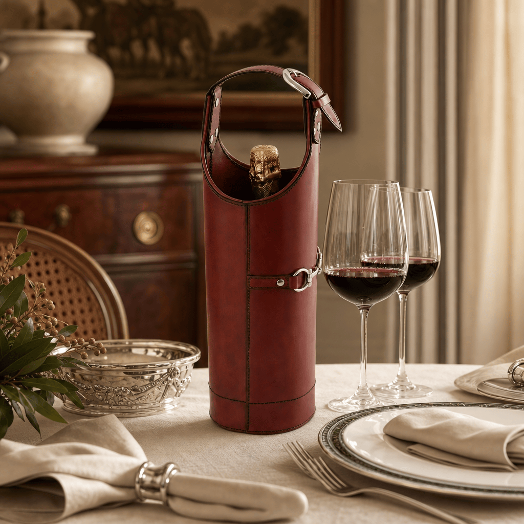 Premium Genuine Leather Bit Single Wine Bottle Carrier 9