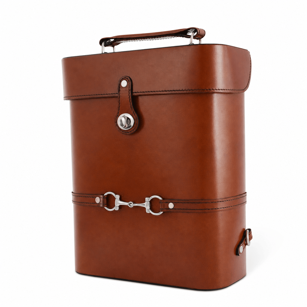 Premium Genuine Leather Double Wine Bottle Carrier / Tote with Bit Design 1