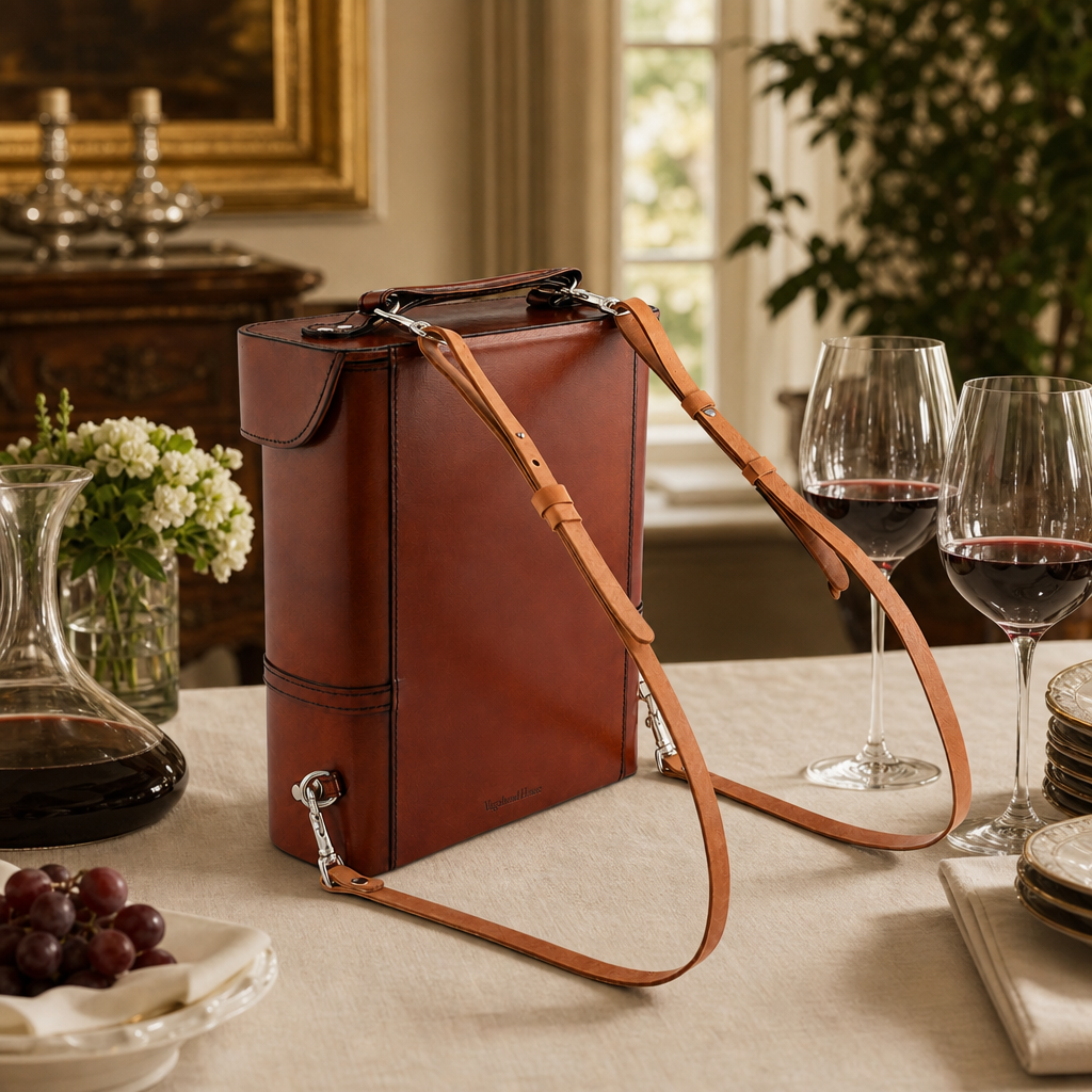 Premium Genuine Leather Double Wine Bottle Carrier / Tote with Bit Design 7