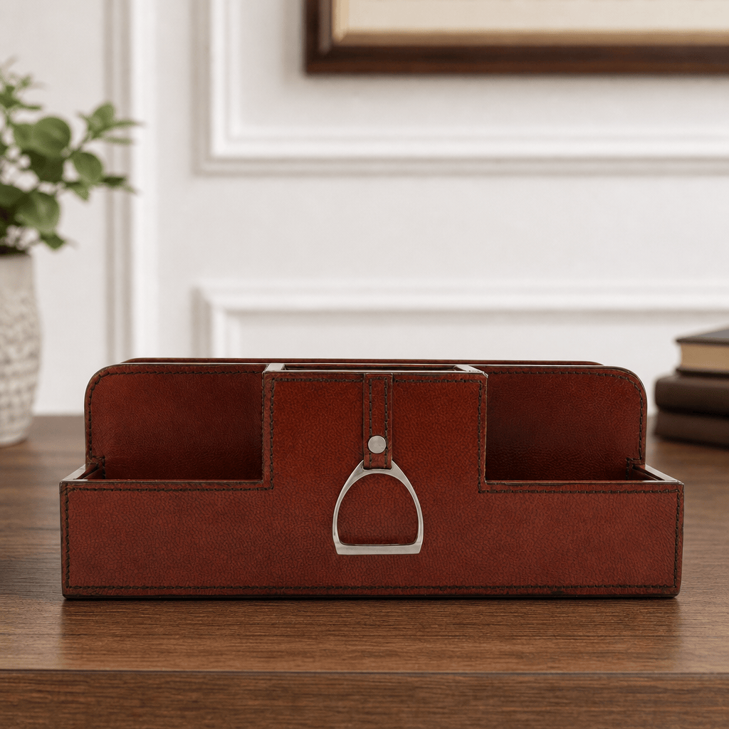 Premium Genuine Leather Stirrup Desk Organizer for Office 1