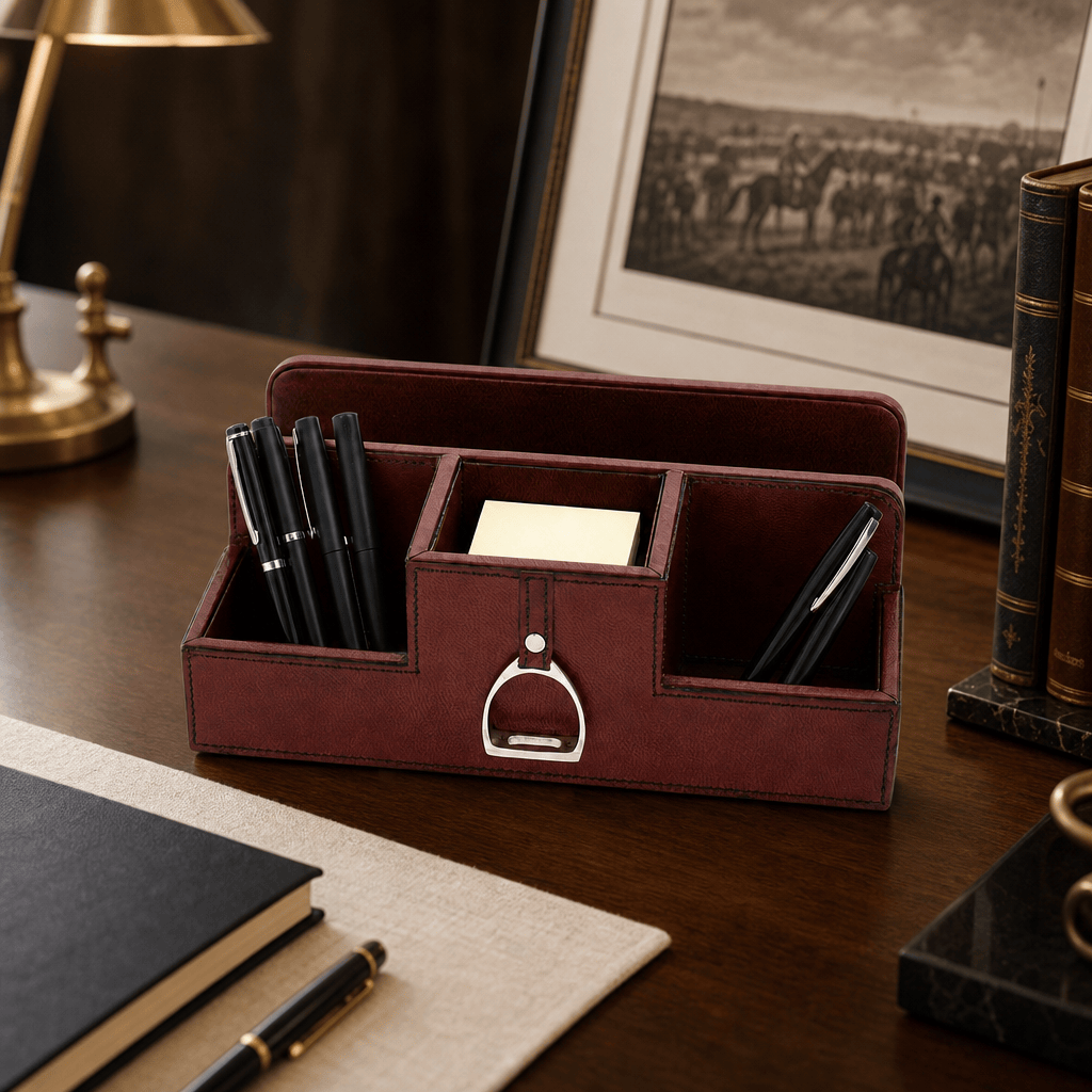 Premium Genuine Leather Stirrup Desk Organizer for Office 3