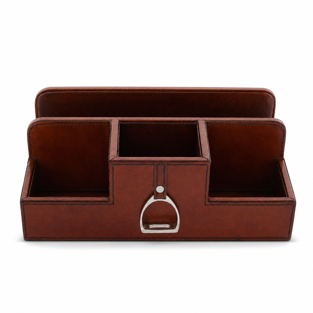 Premium Genuine Leather Stirrup Desk Organizer for Office 10
