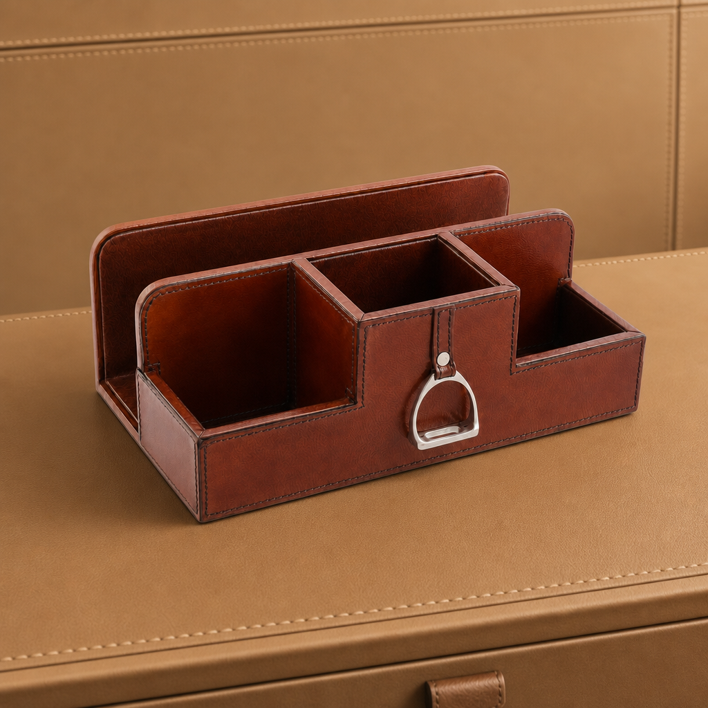 Premium Genuine Leather Stirrup Desk Organizer for Office 5