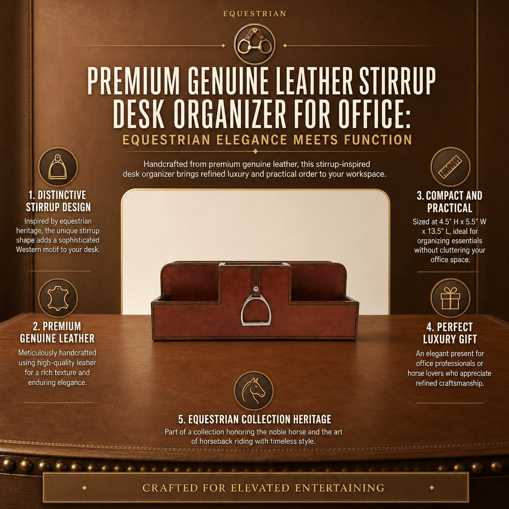 Premium Genuine Leather Stirrup Desk Organizer for Office 11