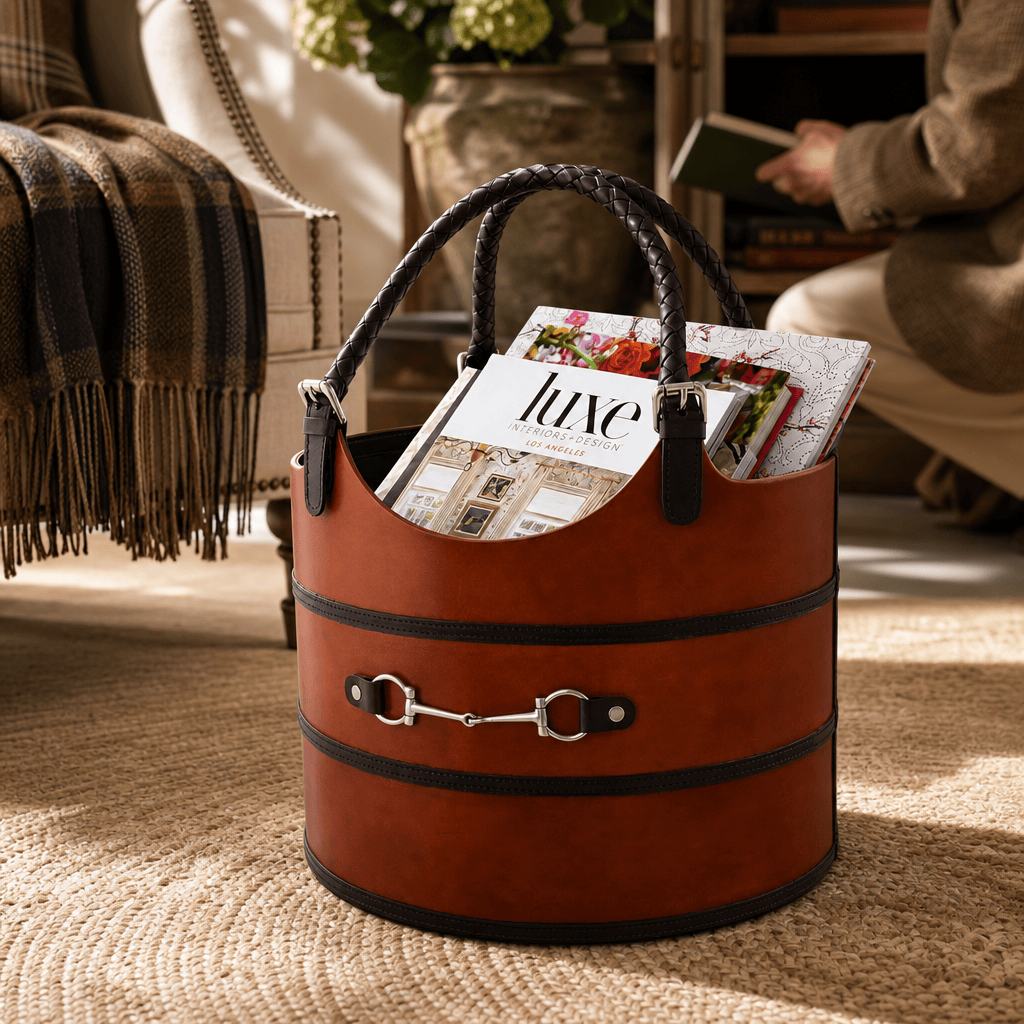 Premium Genuine Leather Equestrian Bit Magazine Basket – Stylish Home and Office Organizer 4