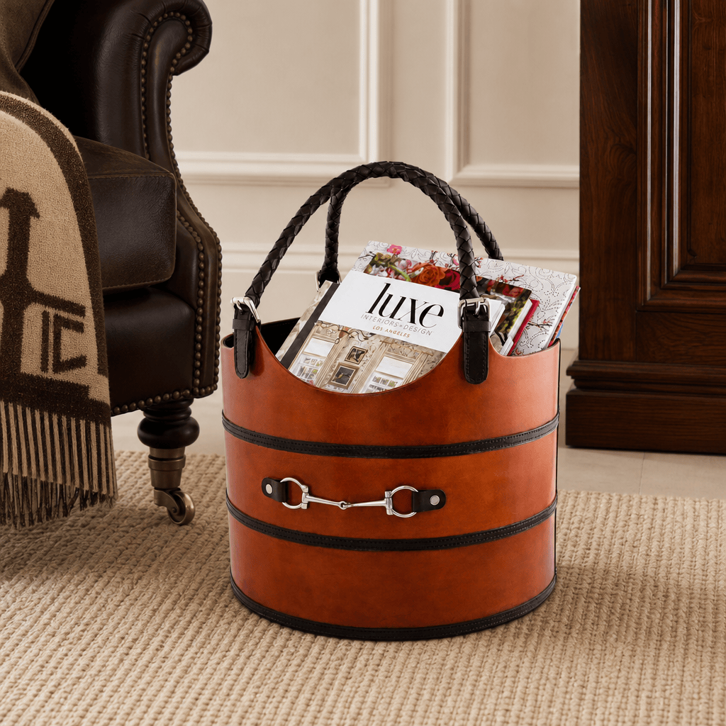 Premium Genuine Leather Equestrian Bit Magazine Basket – Stylish Home and Office Organizer 2