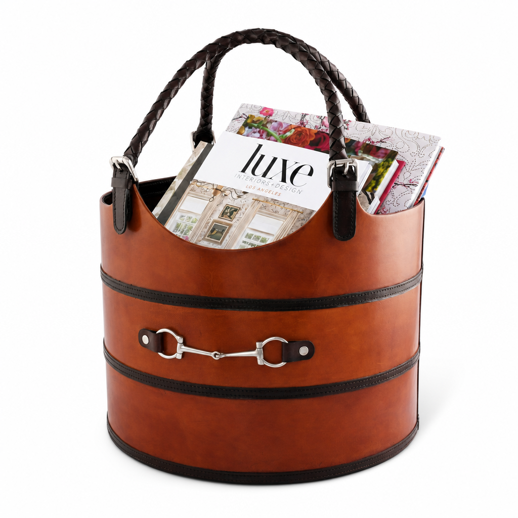 Premium Genuine Leather Equestrian Bit Magazine Basket – Stylish Home and Office Organizer 1
