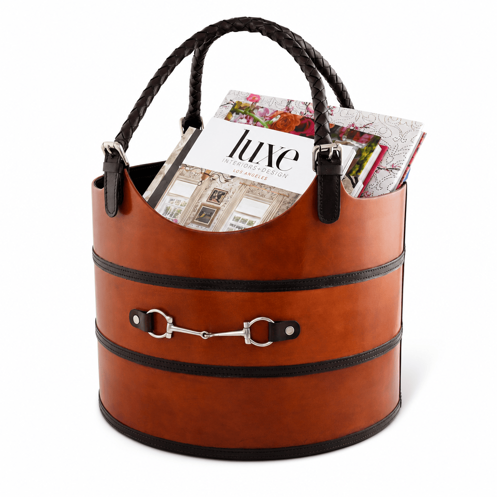 Premium Genuine Leather Equestrian Bit Magazine Basket – Stylish Home and Office Organizer 1