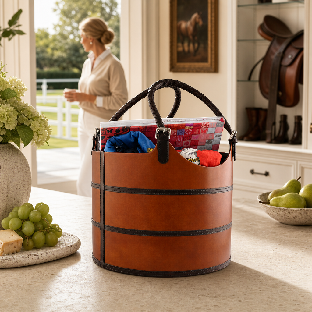 Premium Genuine Leather Equestrian Bit Magazine Basket – Stylish Home and Office Organizer 7