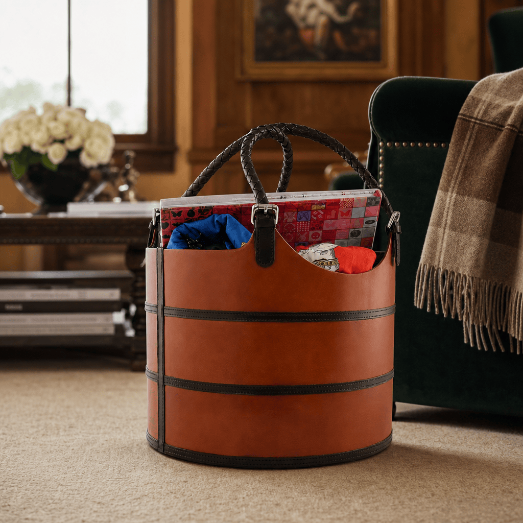 Premium Genuine Leather Equestrian Bit Magazine Basket – Stylish Home and Office Organizer 5