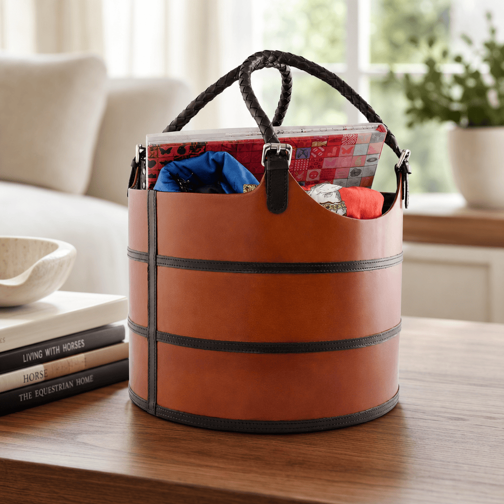Premium Genuine Leather Equestrian Bit Magazine Basket – Stylish Home and Office Organizer 10