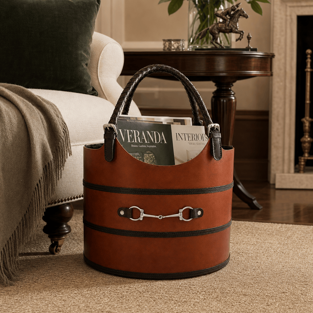 Premium Genuine Leather Equestrian Bit Magazine Basket – Stylish Home and Office Organizer 6