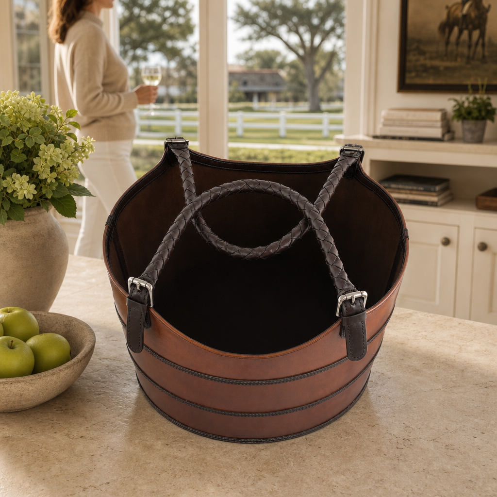 Premium Genuine Leather Equestrian Bit Magazine Basket – Stylish Home and Office Organizer 9