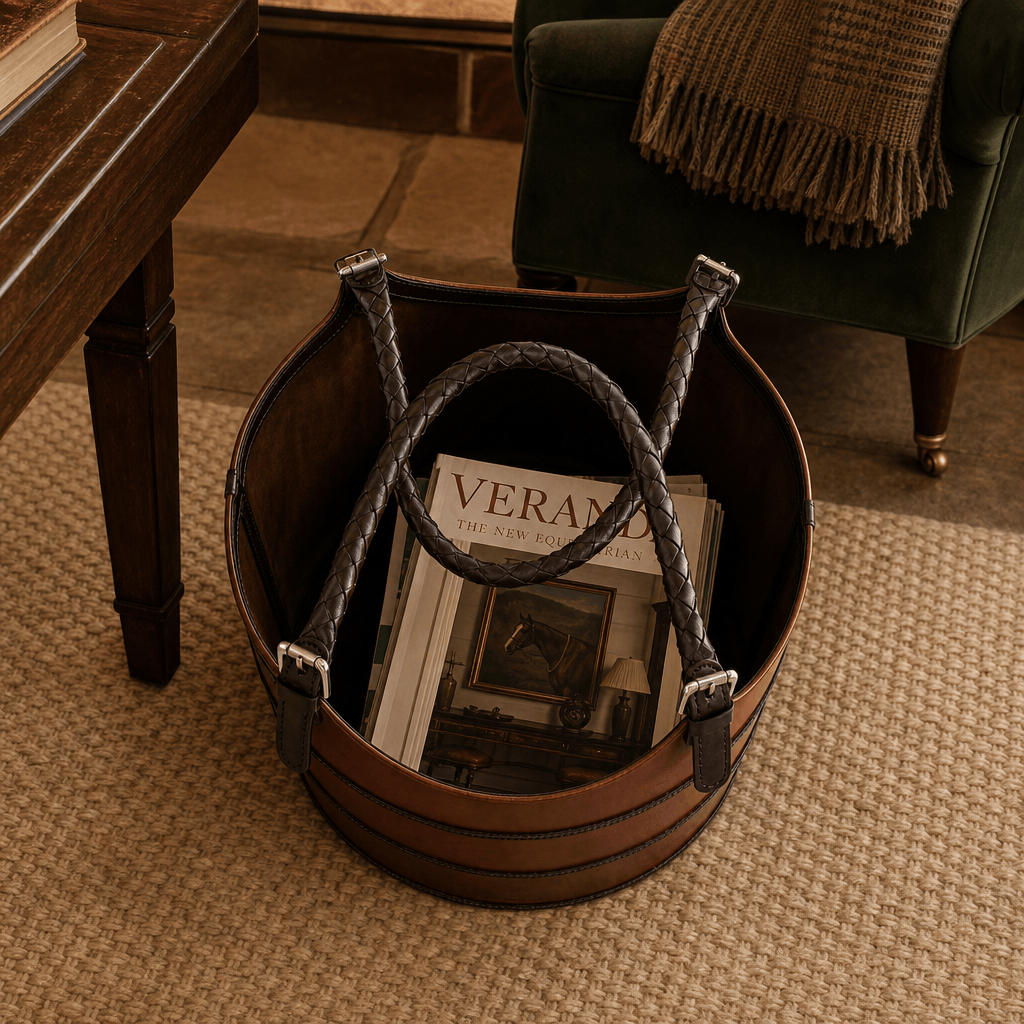Premium Genuine Leather Equestrian Bit Magazine Basket – Stylish Home and Office Organizer 7