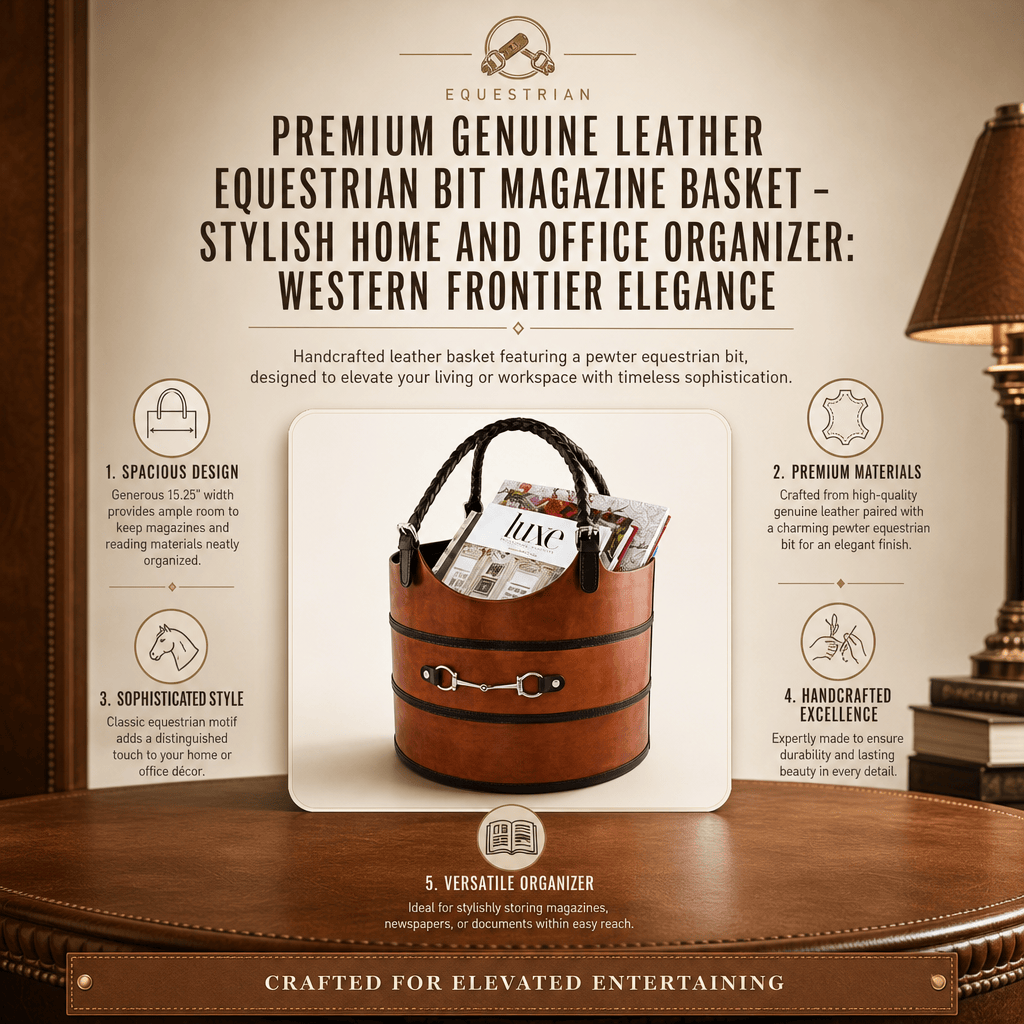 Premium Genuine Leather Equestrian Bit Magazine Basket – Stylish Home and Office Organizer 11