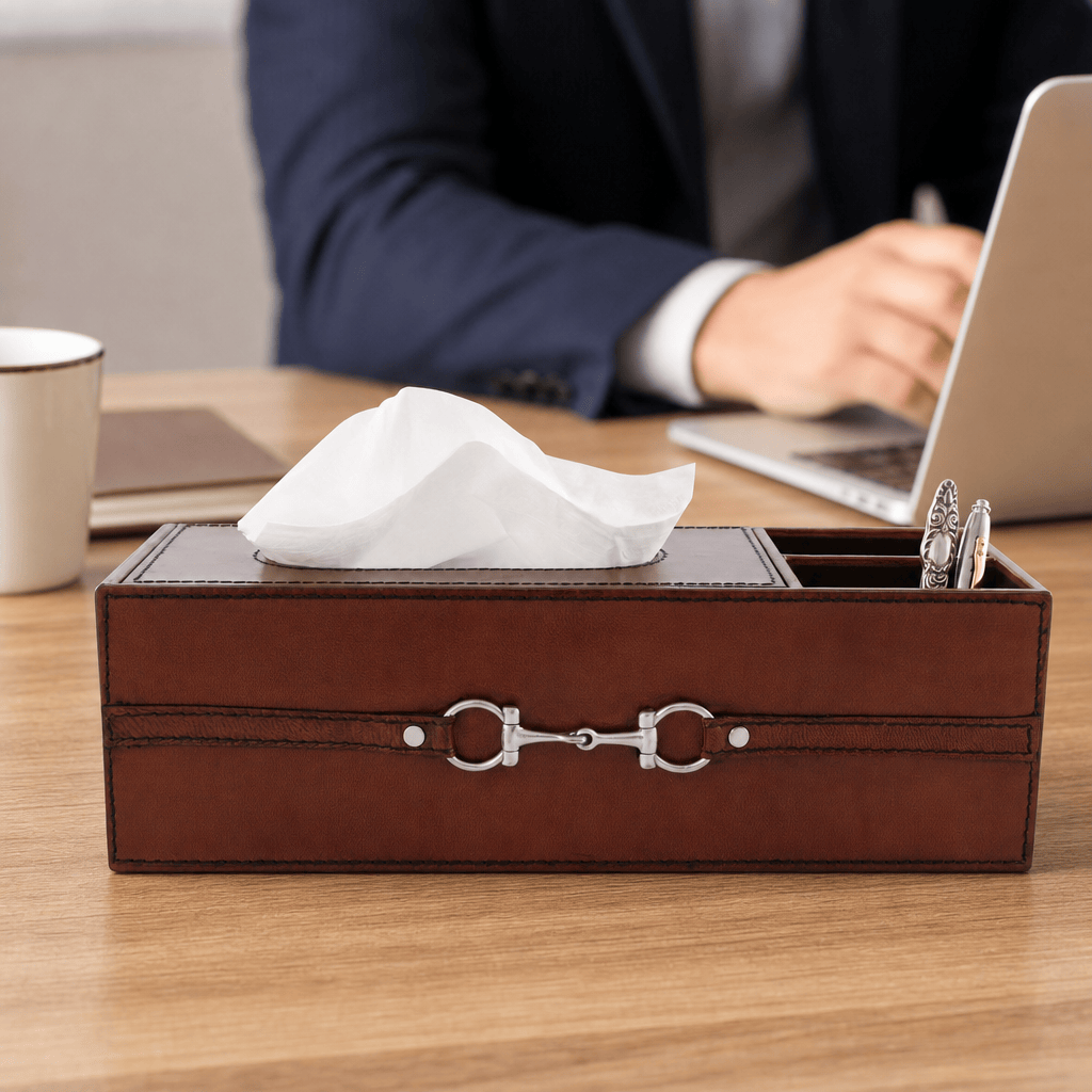 Premium Genuine Leather Bit Office Tissue Box 10