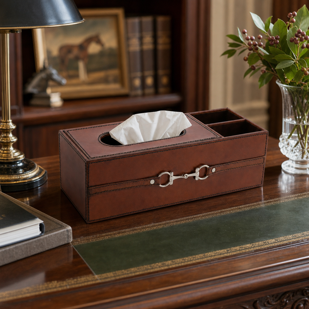 Premium Genuine Leather Bit Office Tissue Box 6