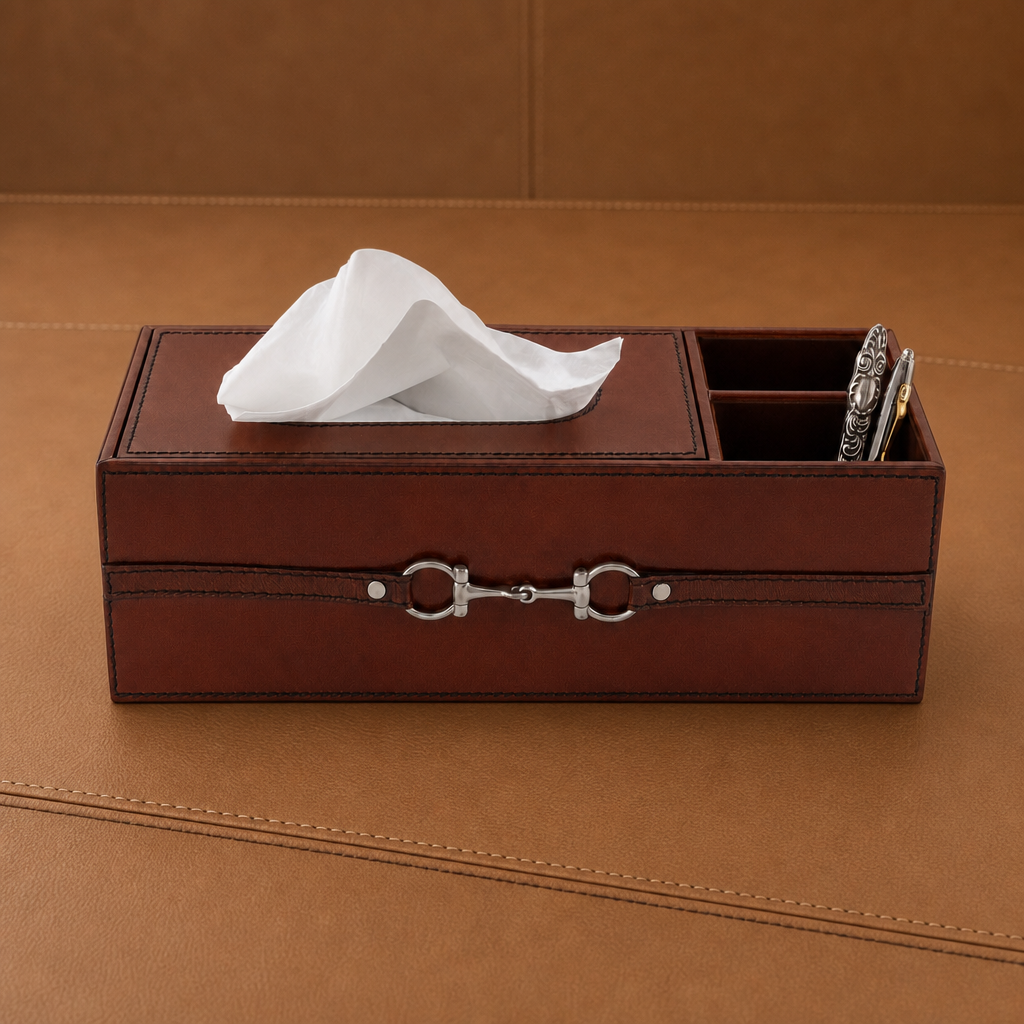 Premium Genuine Leather Bit Office Tissue Box 5