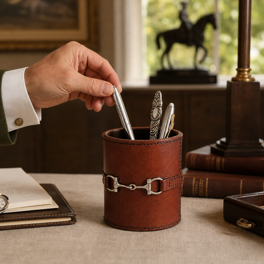 Premium Genuine Leather Stirrup Office Pen Holder 4