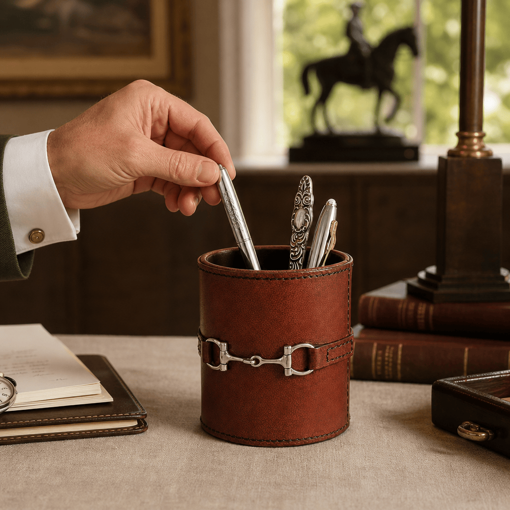 Premium Genuine Leather Stirrup Office Pen Holder 4