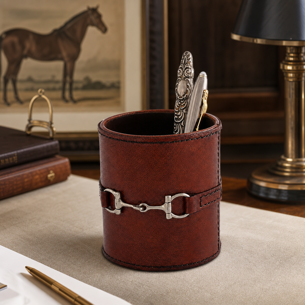 Premium Genuine Leather Stirrup Office Pen Holder 2