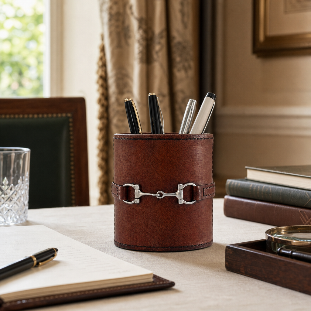Premium Genuine Leather Stirrup Office Pen Holder 5