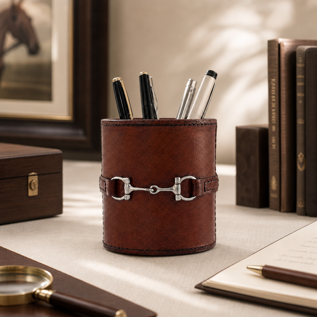 Premium Genuine Leather Stirrup Office Pen Holder 3