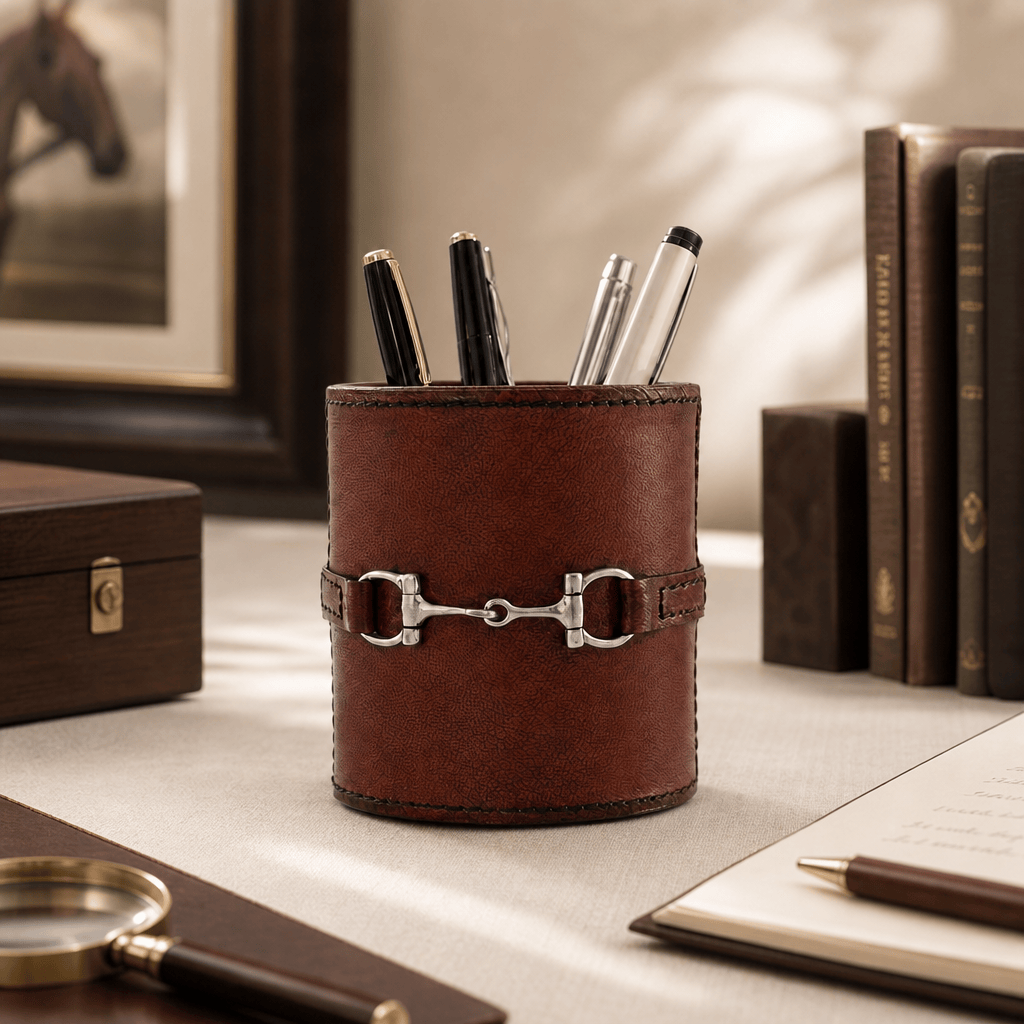 Premium Genuine Leather Stirrup Office Pen Holder 3