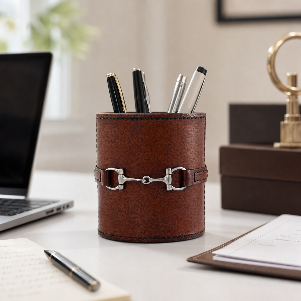 Premium Genuine Leather Stirrup Office Pen Holder 10