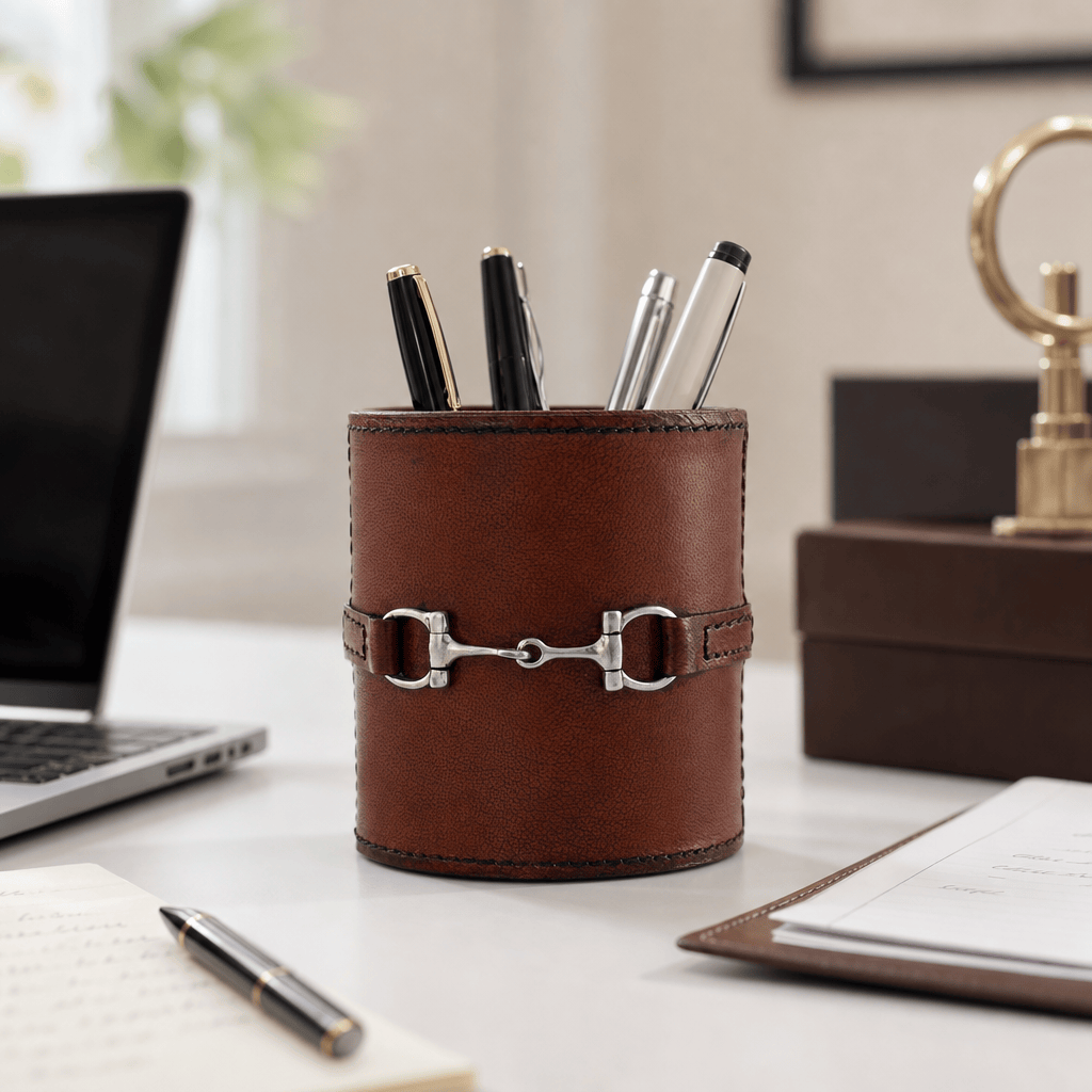 Premium Genuine Leather Stirrup Office Pen Holder 10