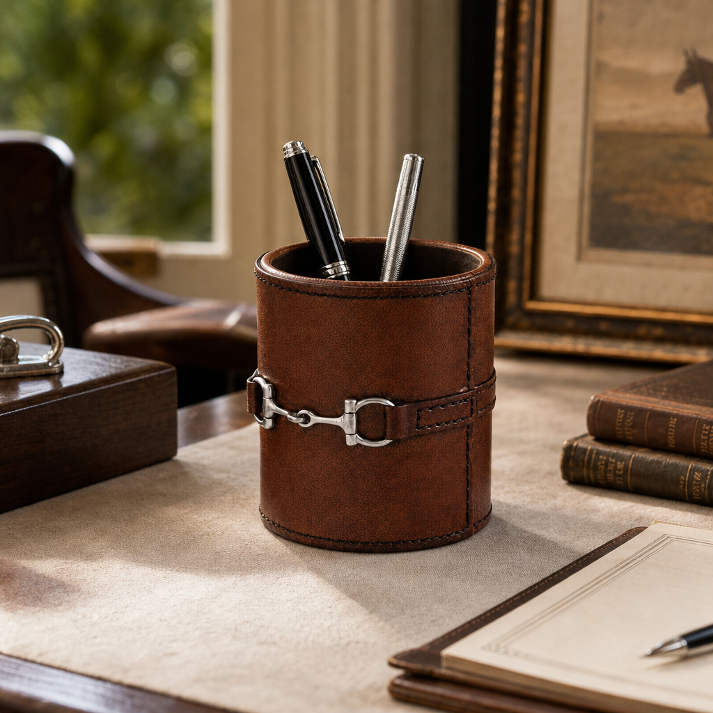 Premium Genuine Leather Stirrup Office Pen Holder 6