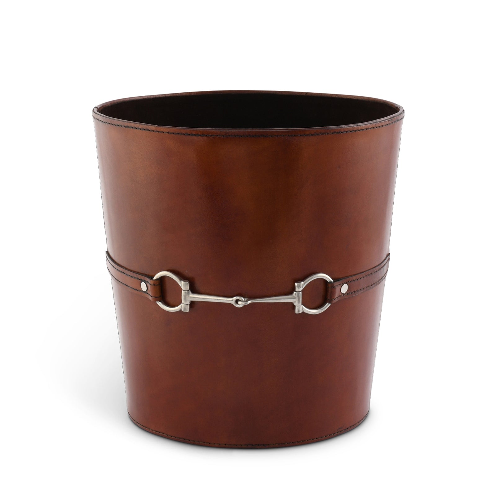 Bit Leather Cognac Trash Can