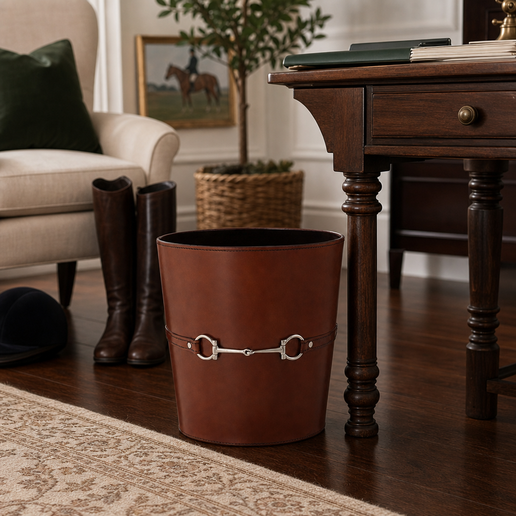 Bit Leather Cognac Trash Can 4