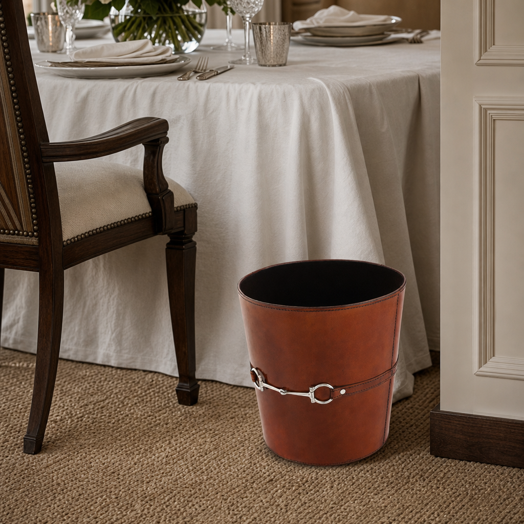 Bit Leather Cognac Trash Can 5
