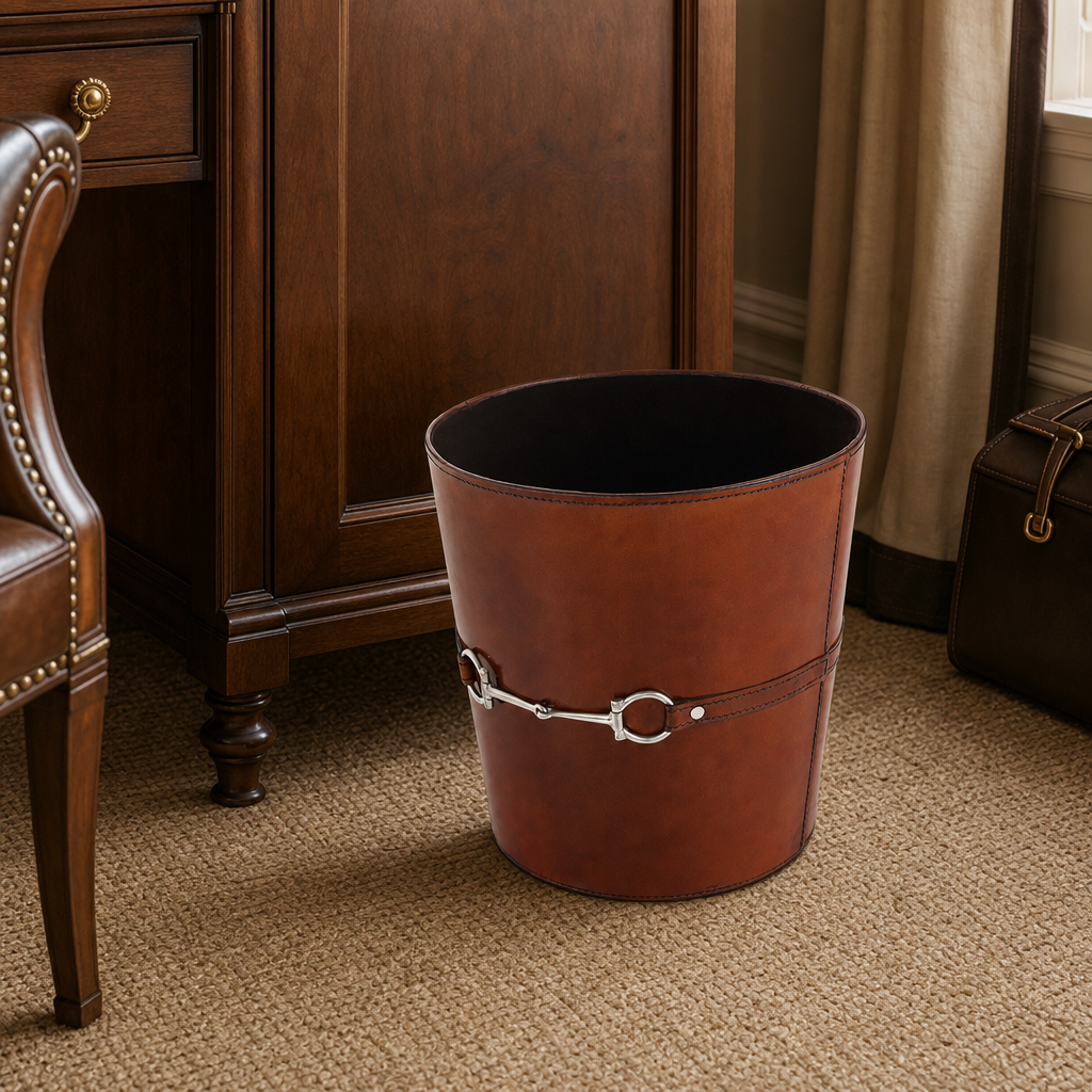Bit Leather Cognac Trash Can 3