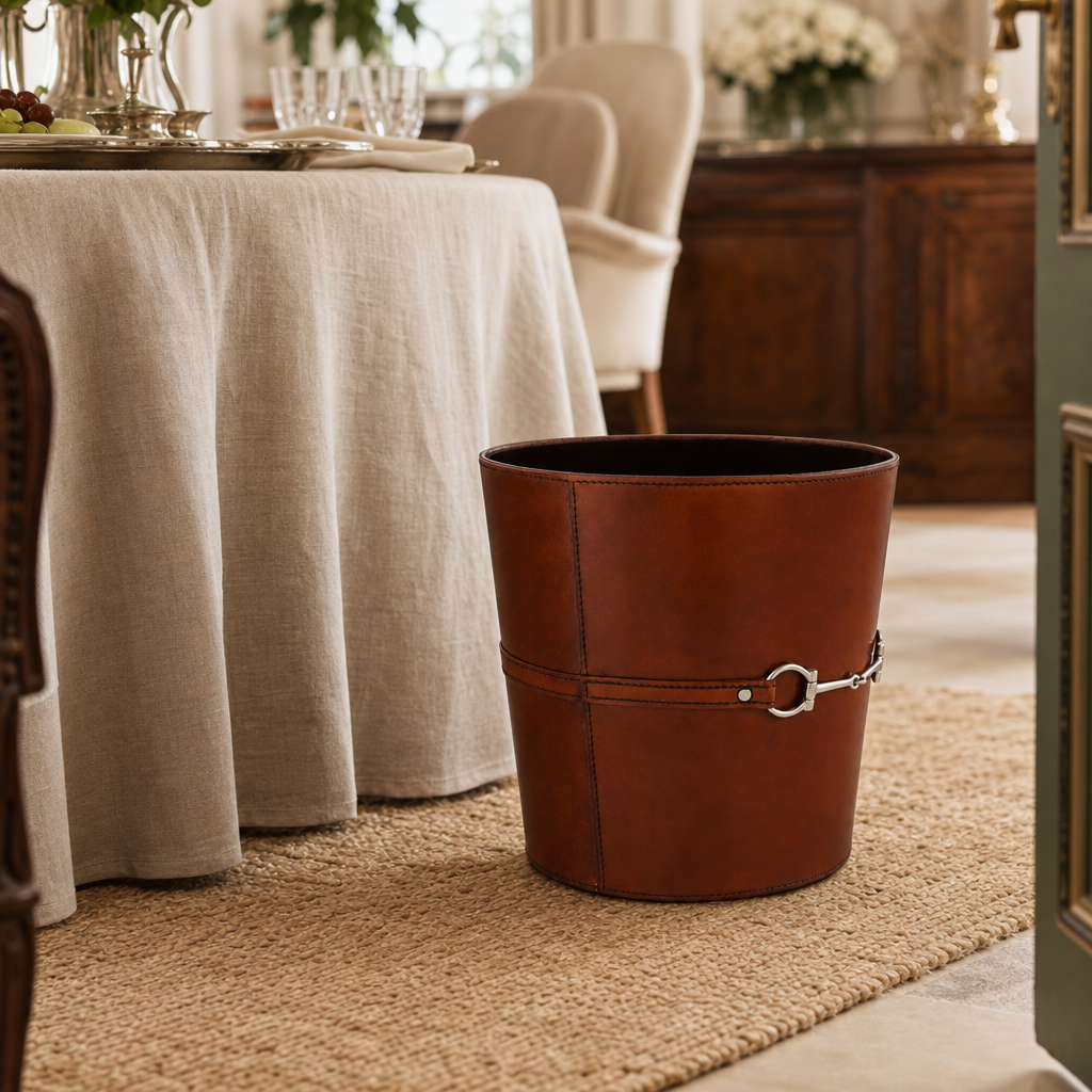 Bit Leather Cognac Trash Can 6