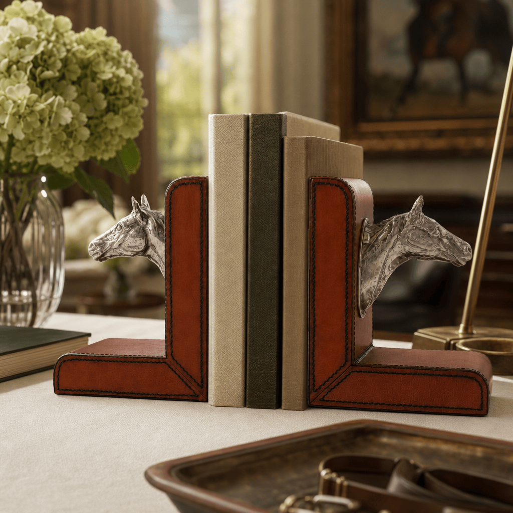 Horse Head Cognac Leather Bookends 4