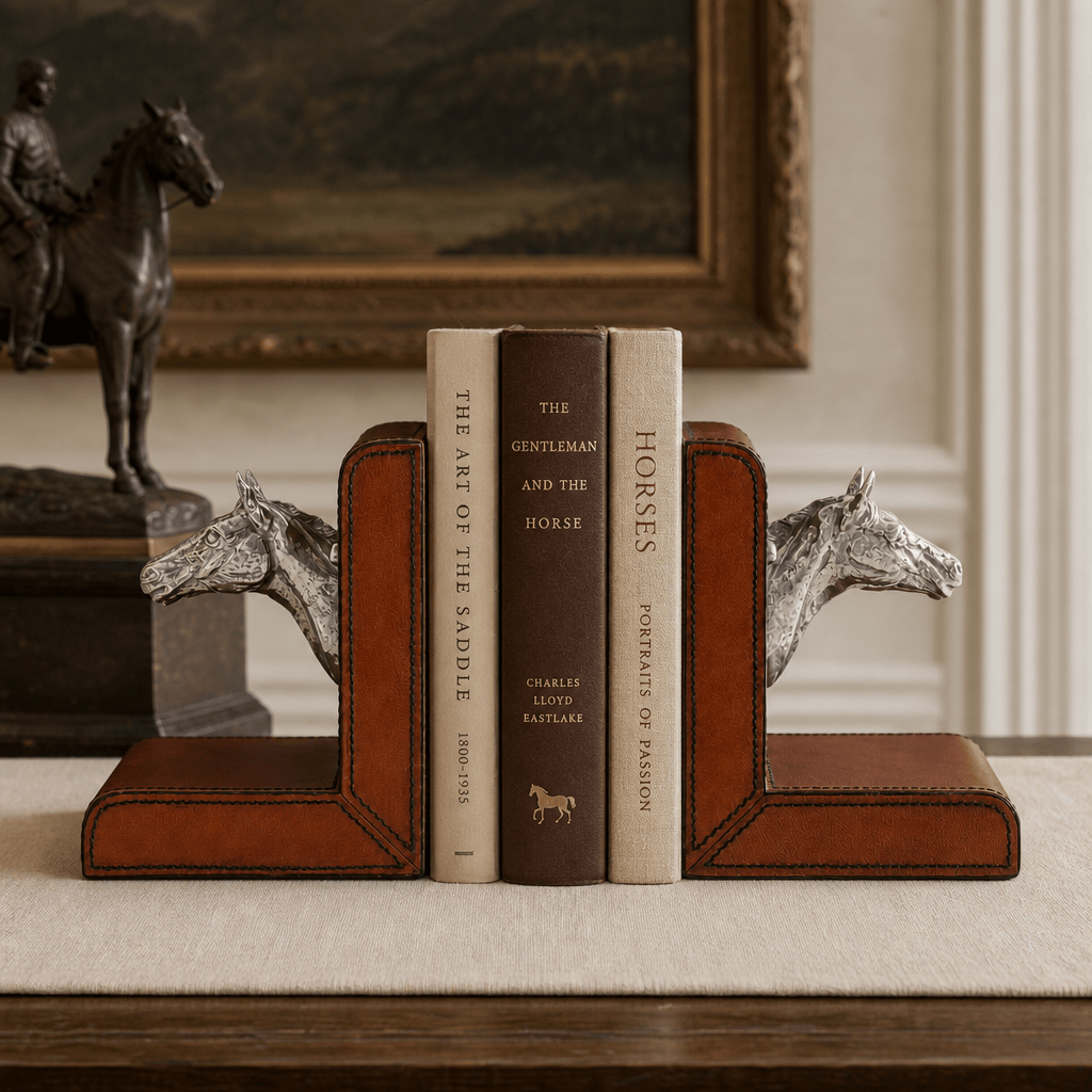Horse Head Cognac Leather Bookends 2