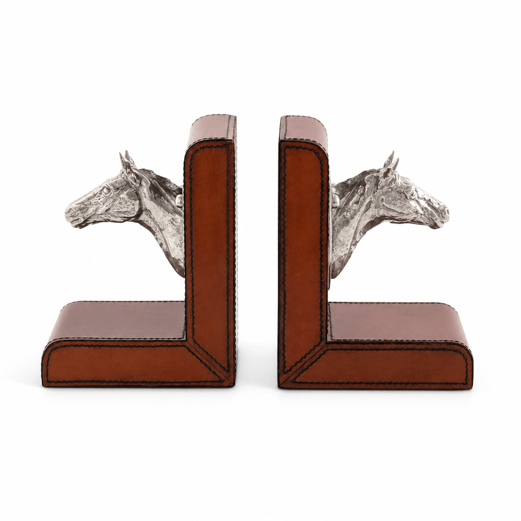 Horse Head Cognac Leather Bookends 1